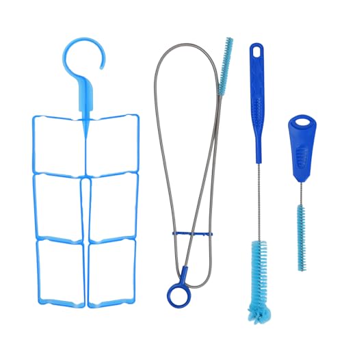 Wisebom Kit de limpieza 4 en 1 para vejigas de hidratación, kit de limpieza de vejiga de agua incluye cepillo largo flexible, cepillo pequeño, cepillo grande, colgador plegable para exteriores, azul,