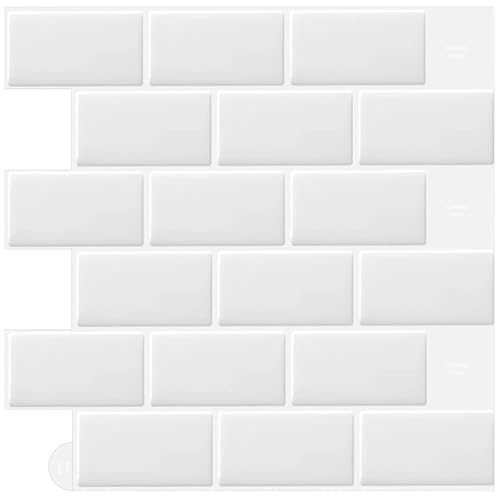 WoStick Vinilos Cocina Azulejos Adhesivos 3d Pegatinas de Baldosas Pared Blanco para la Cocina Baños (10-Piezas 30.5 x 30.5cm)