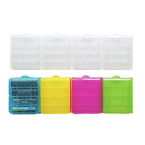 WYAN 8 Piezas Caja Batería Plástico,Caja de Plásticode Translúcido,Caja de batería para AA/AAA Baterías Almacenamiento(5 Colores)
