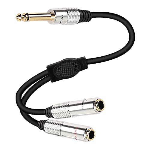 XMSJSIY Cable divisor en Y de señal de guitarra TS de 6,35 mm, macho de 1/4 pulgadas a doble mono de 1/4 pulgadas hembra con cable de extensión de auriculares OFC HiFi TS chapado en oro, 50 cm