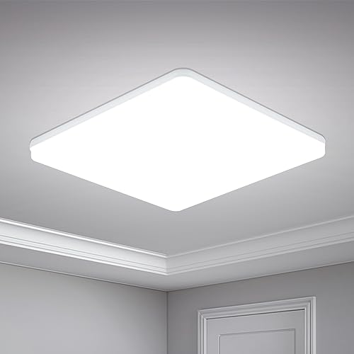 Yafido LED Lámpara de Techo Moderna 48W Plafón Led Cuadrado Ultra Delgado Downlight Blanco Frío 6500K 4320LM adecuada para Cocina Balcón Dormitorio Corredor Sala de Estar 30 * 30 * 4cm No-Regulable