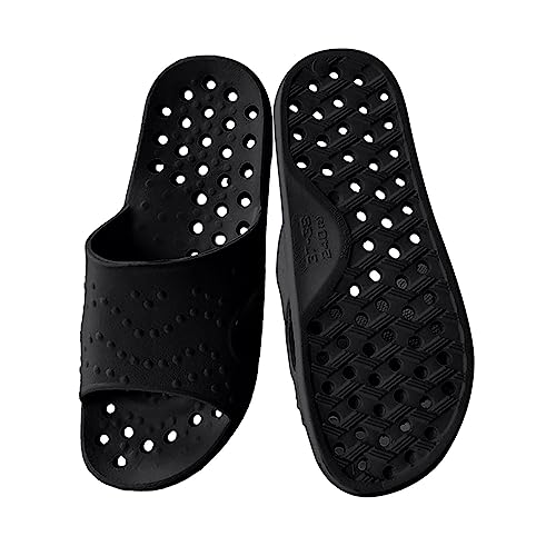 YANFJHV Zapatillas de ducha para hombre y mujer, secado rápido, antideslizantes, sandalias de ducha con agujeros de drenaje, zapatos para mujer, color azul oscuro, Negro , 37 EU