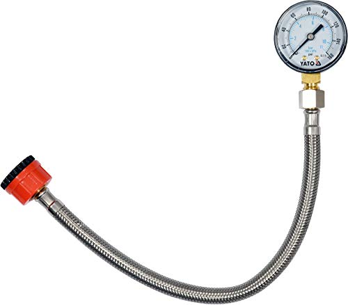 YATO Medidor de presión de agua profesional con manómetro y manguera de acero inoxidable, rosca exterior de 3/4 y 1/2 pulgadas, comprobador de presión de agua, manómetro