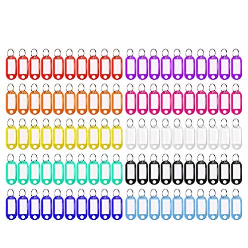Yoosso 100 Llaveros de Plástico para Escribir con Llaveros, Etiquetas Identificador Llaves para Llaves Maletas Mascotas Marcadores (10 Colores)