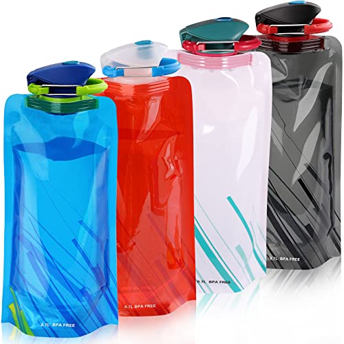 Yosemy 4 piezas Botella de agua plegable portátil,500ml Reutilizable Bolsa de agua Botella,Plegable flexible botella de agua para senderismo aventuras