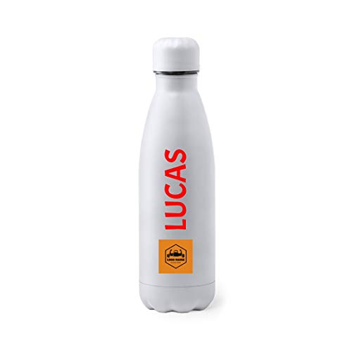 YOSTIC Botella de Agua Personalizada con Nombre. Bidón Gran Capacidad. 790ml. IMPRESIÓN Directa EN LA Botella. Bote de Aluminio (Blanca)