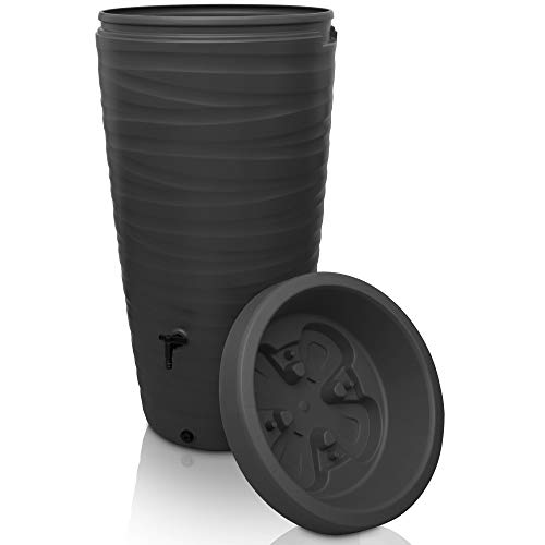 YourCasa Deposito Agua 240 litros [diseño de Onda] Barril de Lluvia Resistente a Las heladas de plástico – bidon Agua de Lluvia con Grifo – depósito de Agua para jardín Avec Robinet (Antracita)
