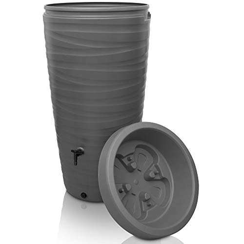 YourCasa Deposito Agua 240 litros [diseño de Onda] Barril de Lluvia Resistente a Las heladas de plástico – bidon Agua de Lluvia con Grifo – depósito de Agua para jardín Avec Robinet (Gris)