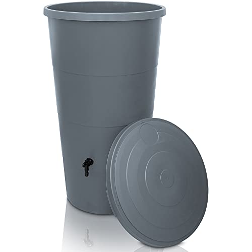 YourCasa Deposito Agua de 200 litros [Incluido el colector de Lluvia] Barril de Lluvia con conexión de Tubo de Bajada Set – bidon Agua de Lluvia con Grifo - depósito de Agua (Gris)
