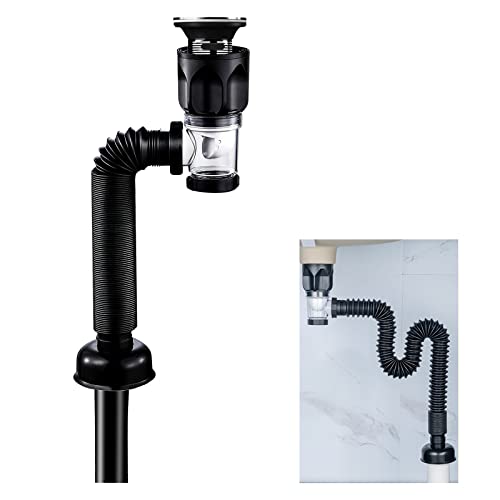 YOYIAG Kit de tubo de desagüe para lavabo: desagüe de lavabo, extensible, manguera de drenaje flexible, válvula de desagüe universal para lavabo y lavabo