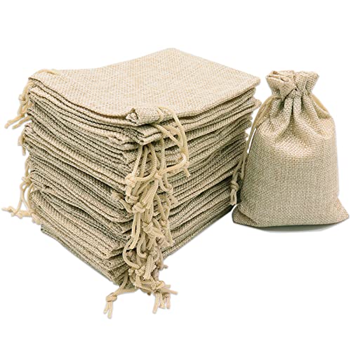 YUNSHANGHE 30 bolsas de yute, pequeñas, 10 x 15 cm, bolsa de tela de lino, para joyas con cordón, para lavanda, regalos de boda, Navidad