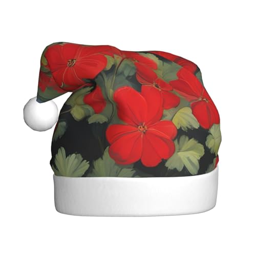 YYHWHJDE Sombrero de Navidad con planta de geranio rojo para adultos, decoración festiva, material suave y duradero