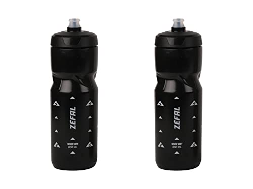 ZEFAL Pack Sense Soft 80 – Lote de dos bidones para bicicleta y MTB – Botella deportiva flexible e inodoro – Bidón de agua sin BPA – Tetina de silicona – Negro, 2 x 800 ml