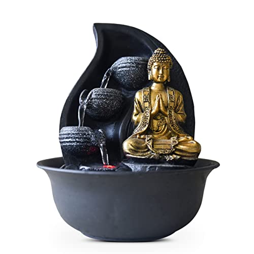 Zen Light Praya - Fuente para Interior con Bomba e iluminación LED,en Resina, Color Dorado