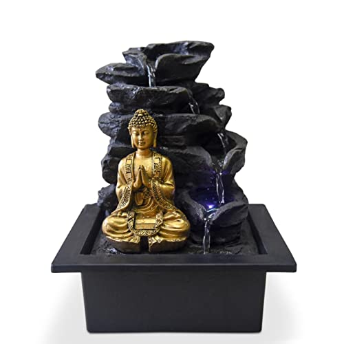 Zen Light Shira - Fuente de Interior, con Bomba e iluminación led, Resina, tamaño único, Negra