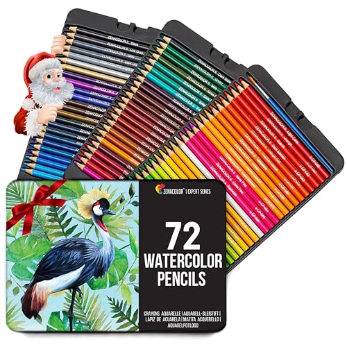 Zenacolor 72 Lapices Acuarelables Pincel y Maletin de Metal Kit de Lápices de Colores - 72 Colores Únicos - Coloreado para Adultos, Niños, Artistas Principiantes y Expertos