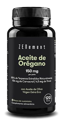 Zenement Aceite de Orégano, 150 mg, 120 Softgels | con Aceite de Oliva Virgen Extra | 106 mg de Carvacrol y 4.5 mg de Timol por cápsula | 100% Ingredientes Naturales, Sin Aditivos