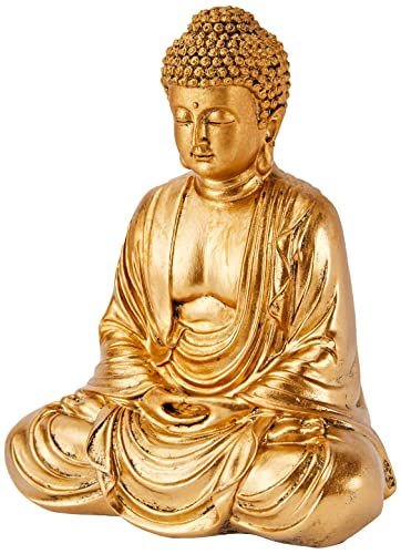 Zen'Light Zen y Feng Shui Buddha Meditación Oro-Proporciona un Ambiente Relajante y Relajante a tu hogar. Estatua de Amuleto de la Suerte, Altura 20 cm, Resina, 16 x 10 x 20 cm