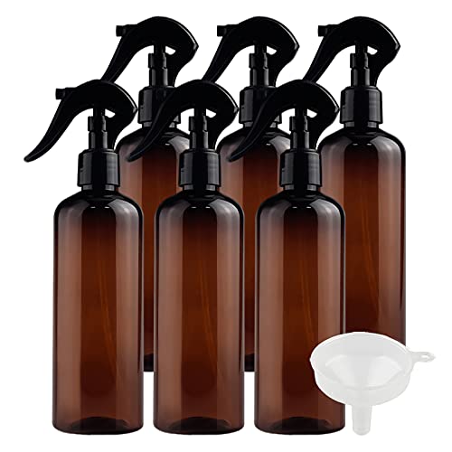 ZEOABSY 6 Piezas 300ml Spray de Plástico Ámbar Botella de Spray Vacía con Trigger Pulverizador Negro de Niebla Fina Atomizador para Perfume Aromaterapia Agua Líquidos, 1 Pieza Embudo