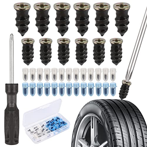 Zocipro 30Pcs Clavo de Goma para Neumáticos, Clavos de Reparación de Neumáticos al Vacío con Destornillador, Kit de Reparación de Neumáticos para Moto, Coche, Camión, Bicicleta(15 S+15 L)