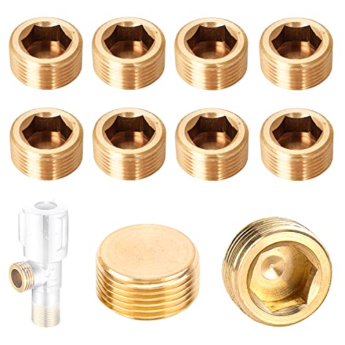 10 Piezas Tapón Latón Hexagonal Interno, 1/2" Rosca Exterior Tapón de Tubería, Tapa Final para Tuberías y Tanques de Agua, Adaptador Tapón de Tubo para Sellar Juntas y Accesorios de Plomería