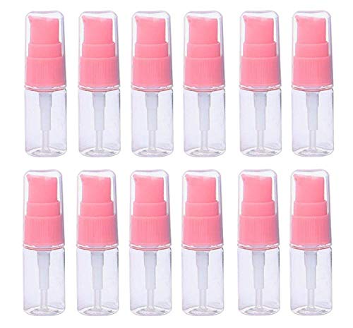 12 botellas vacías de 10 ml de 3.5 oz de loción transparente rellenable con cabezal de bomba rosa, base líquida, recipiente de almacenamiento cosmético de belleza facial con tapa para niñas y mujeres