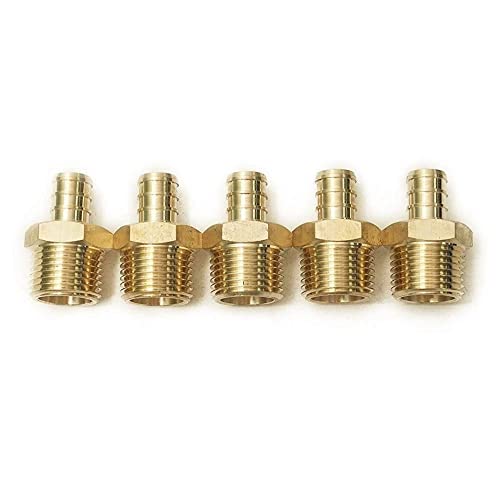 1/2 x 1/2 PEX Male NPT Threaded Adapter - Brass Crimp Fitting 5 in Pack