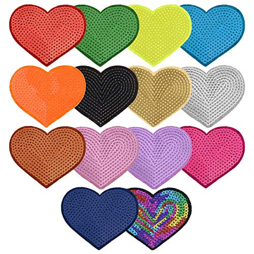 14 parches en forma de corazón con lentejuelas brillantes para coser o planchar para ropa, sombreros, mochilas, jeans, reparación, accesorios de decoración