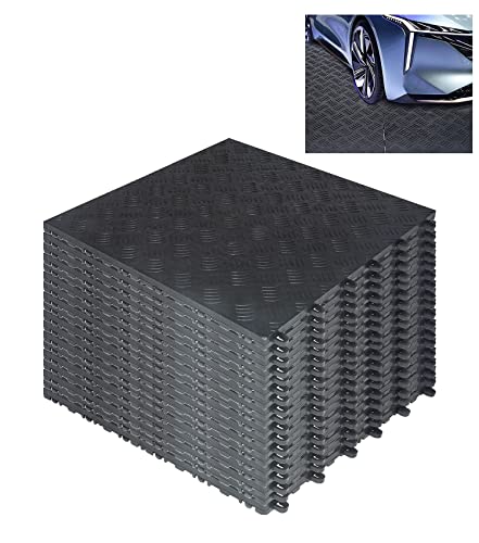 20 piezas PVC para suelo de garaje, 40 x 40 cm, antideslizantes, resistentes, fáciles de colocar, diseño de placas de diamante (negro)