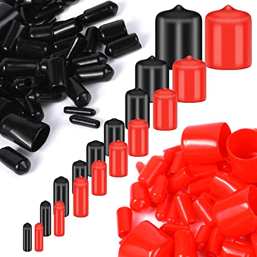 200 unidades de tornillos de goma, tapones de rosca redondos, de vinilo, tapas de goma, 9 tamaños, tapas de tornillo para postes de tubos (negro, rojo)