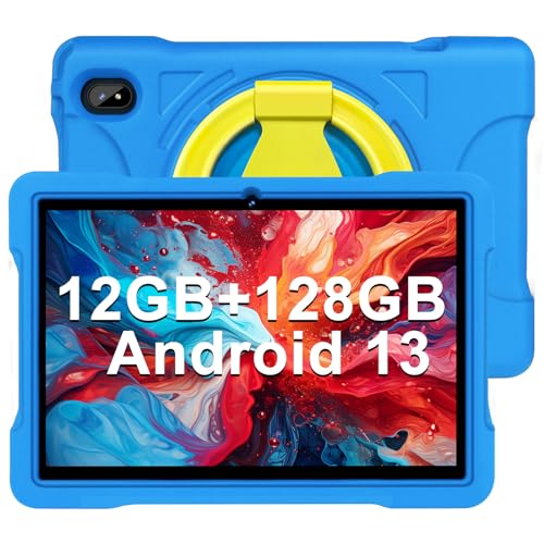 2023 Newest Tablet 10 Pulgadas 12GB RAM+128GB ROM 1TB TF, Tablet Familiar/Tablet Niños, Andorid 13, WiFi 5G, Cores 2.0Ghz, BT 5.0, Google GMS, 8MP+5MP, Kids Space, Play Store, con Funda EVA (Azul)