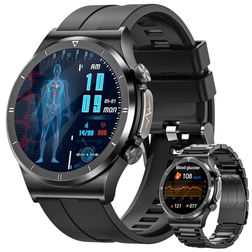 2023 Reloj Inteligente Hombre, ECG Reloj Medidor Glucosa en Sangre, Met 24/7 Pulsómetro Monitor Sueño, 1,39” Smartwatch Hombre con 120+ Modos Deportivos IP68 Impermeable para Android iOS