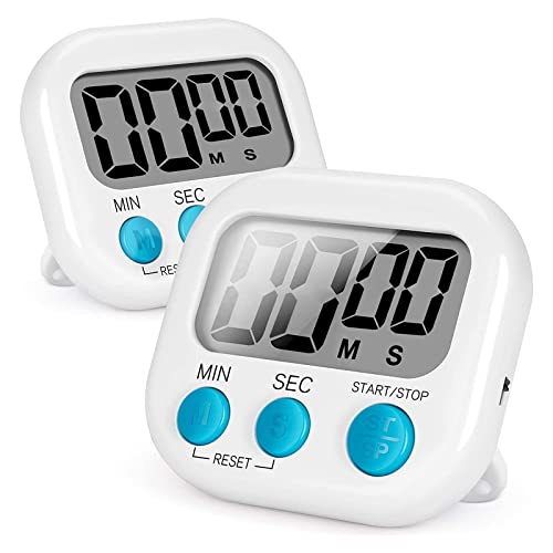 2Piezas Digital Temporizador Cocina con Magnético, Escritorio Alarma Fuerte Cronometro en Niños, Time Timer para Estudiar, Trabajar, Hacer Ejercicio, Cocinar (Blanco)