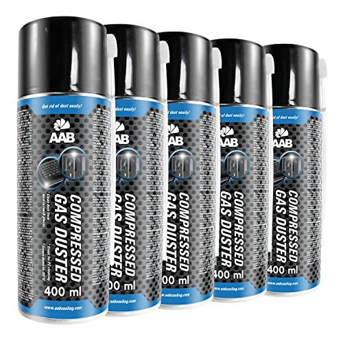 5 x AAB Spray de Aire Comprimido 400ml para Limpiar Teclados, Ordenadores, Copiadoras, Impresoras y Otros Equipos Eléctricos, Efectividad Limpieza sin CFC's, Eliminación de Polvo, Limpiar PC