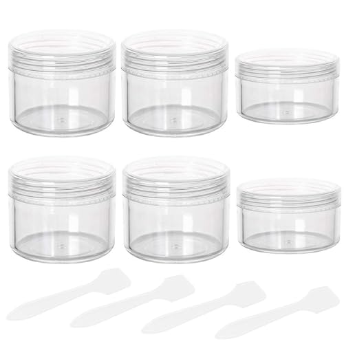 6 tarros vacíos de plástico para cosméticos, 10 ml y 20 ml, pequeñas macetas de muestra, recipientes de viaje transparentes con tapas, espátulas para maquillaje en crema