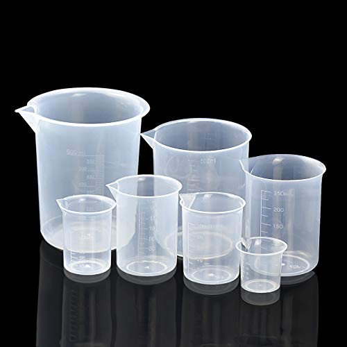 7 piezas Vaso graduado 50 ml 100 ml 150 ml 250 500 ml 600 ml Vasos dosificadores de plástico transparente para cocina y laboratorio