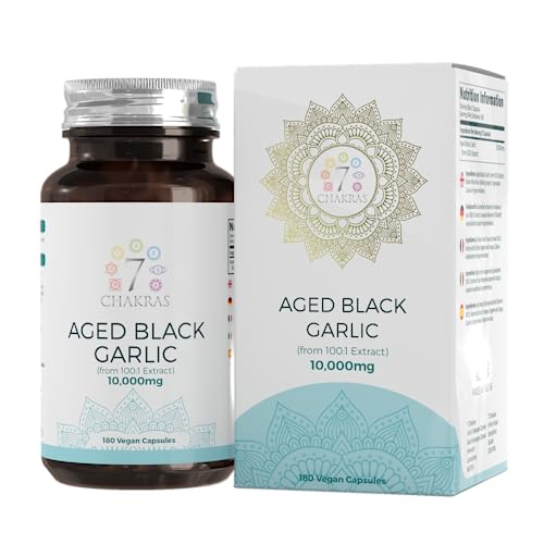 7C Ajo Negro Envejecido | 180 Cápsulas de Ajo Negro sin Olor de Alta Potencia - 10,000 mg de Extracto de Ajo por Cápsula | Sin OGM, Gluten ni Alérgenos | Hecho en el Reino Unido