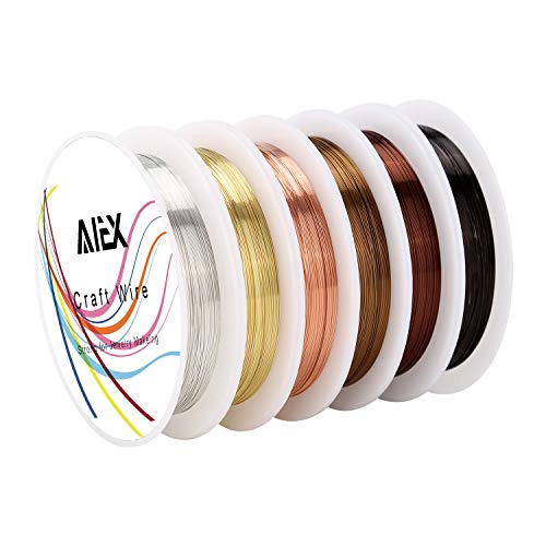 AIEX 6 Rollos Alambre de joyería de cobre desnudo resistente al empañamiento para suministros de fabricación de joyas de perlas artesanales (0,3 mm)