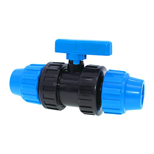 AIMEKE Válvula de bola de tubo de polietileno de 25 mm, conector de sujeción de plástico, accesorio de PP, válvula de bola de tubo de 2 vías para tubo de polietileno de 25 mm (azul)
