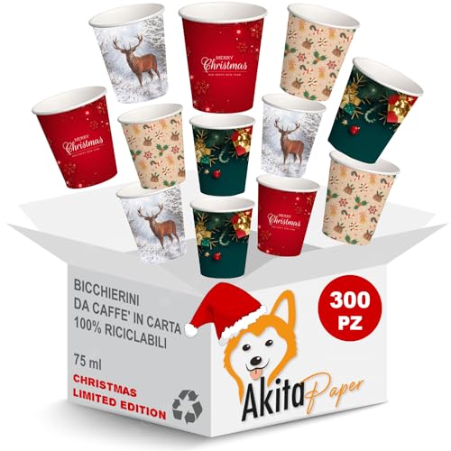 AKITAInk Vasos navideños de 300 unidades, vasos de café, papel de 75 ml, vasos de café desechables biodegradables para fiestas, diseño de invierno, desechables, ecológicos, Biodegradabil pequeños,