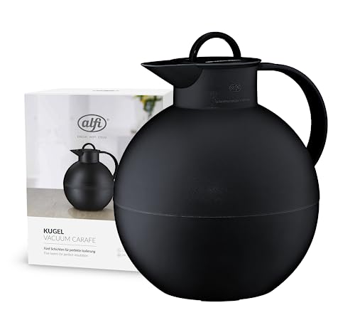 alfi KUGEL 0,94 l, black, jarra isotérmica de plástico con inserción higiénica de vidrio duro, tapón de rosca, pieza de diseño, jarra térmica esférica, ideal como jarra de café, jarra de té, sin BPA