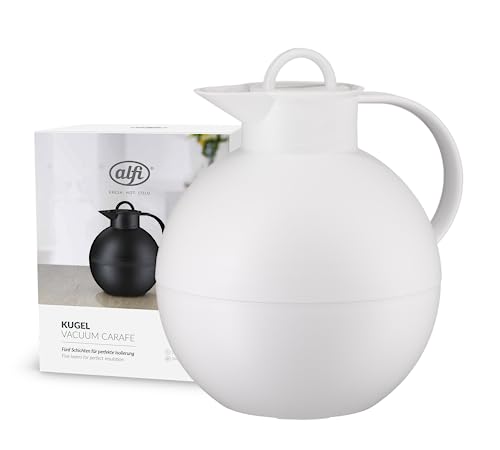 alfi KUGEL 0,94 l, white, jarra isotérmica de plástico con inserción higiénica de vidrio duro, tapón de rosca, pieza de diseño, jarra térmica esférica, ideal como jarra de café, jarra de té, sin BPA