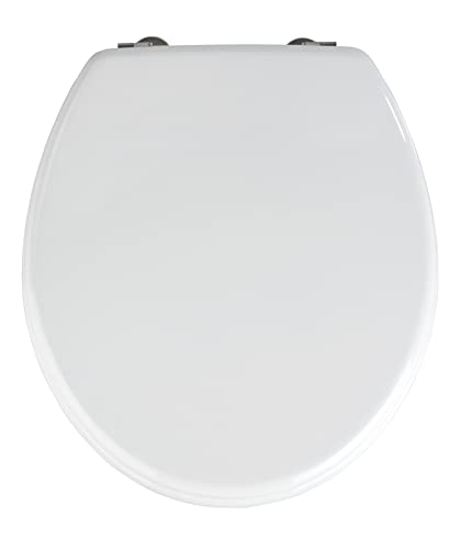 Allstar Tapa de WC Corse blanco - Asiento de inodoro, adecuado para cisterna, sujeción de acero fino inoxidable, MDF, 37 x 41 cm, Blanco