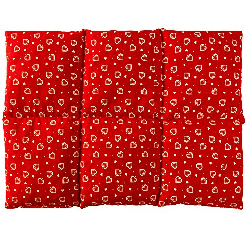 Almohada térmica - Bolsa de semillas para la espalda (calor y frio) - (40x30cm rojo con corazones con 6 compartimientos, semillas de colza)