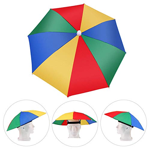 Amaoma Paraguas Cabeza Color Arcoiris para el Sol y la Lluvia Sombrero Paraguas Gorra Visera para Pesca con Diadema Ajustable Gorro de Paraguas para Golf Pesca Acampada Playa