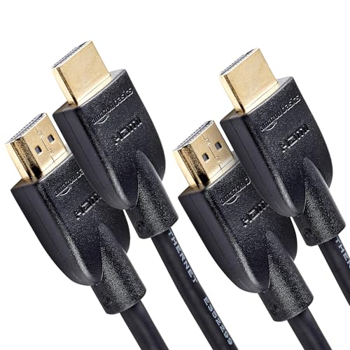 Amazon Basics - Cables HDMI 2.0 de alta velocidad Ultra HD, compatibles con formatos 3D y con canal de retorno de audio, 1,8 m, paquete de 2 unidades, Negro