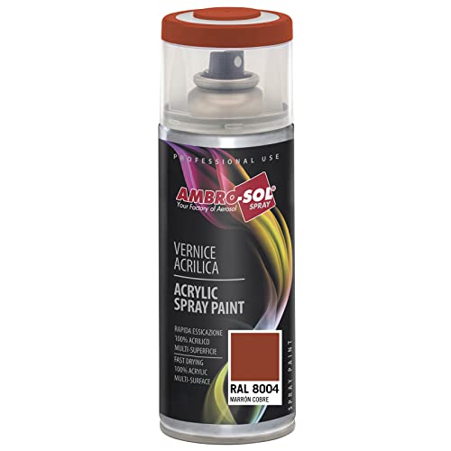 AMBRO-SOL - Pintura acrílica en spray, color Marron Cobre, RAL 8004, resultado profesional en múltiples superficies, exteriores e interiores, 400 ml