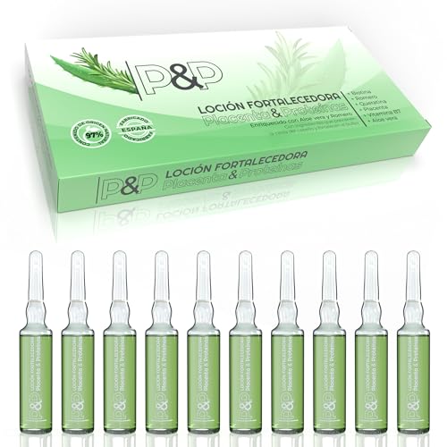 Ampollas Anticaida para el cabello. Enriquecida con Placenta, Romero y Aloe Vera. Tratamiento fortalecedor del bulbo. Prevención de la caída del pelo. Mujer y Hombre (10 ampollas de 10 ml)