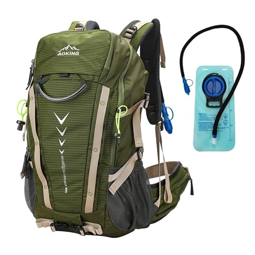 Aoking,mochila para senderismo/escalada,40L,YJN79807 + bolsa de agua de 2 litros,elementos estándar:tablero de malla de flujo de aire extraíble,impermeable,silbato SOS,funda para lluvia
