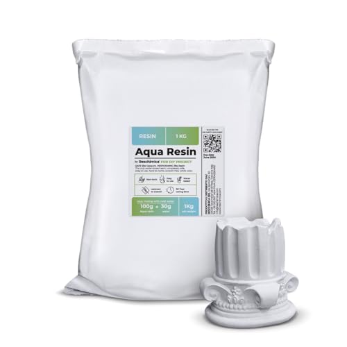 AQUA RESIN - Resina mineral en polvo blanca no tóxica y 100% segura para mezclar con agua coloreable e ideal para usar en moldes (1 kg)